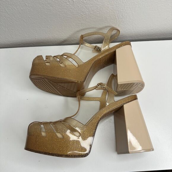 Melissa Party Heels Platform Size 10 Gold Sparkles Rubber EUC - Picture 10 of 10